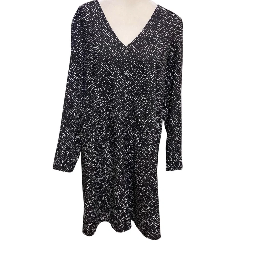 J. Crew Black & White Polka Dot Long Sleeve Button Down Mini Dress Size S Casual